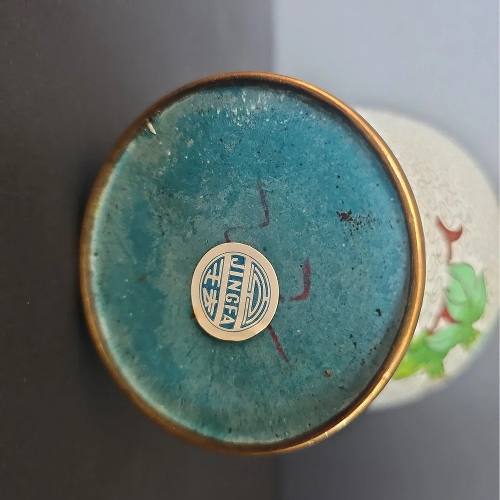 Vintage Cloisonne Flower Floral Enamel Brass Vase 7.5